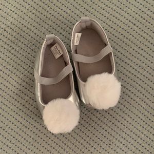 Silver with Pom Pom Ballet Flats